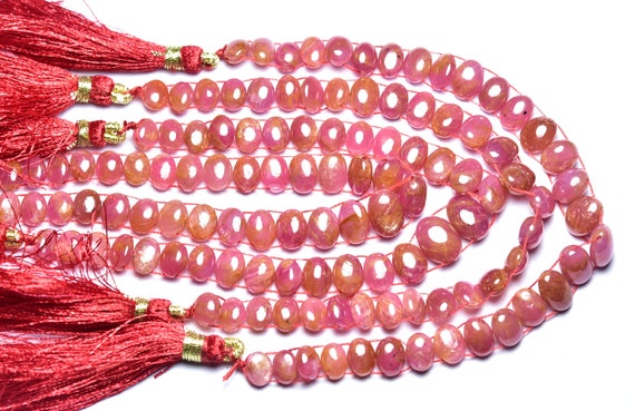 Superb Ruby Oval Bead - 7 Inches - Natural Smooth Beautiful Ruby Oval Briolette - Size Is 5x7 - 7x9 Mm #2755