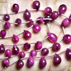 Ruby Tear Drop Bead Strand -6.50 inches - Natural Ruby Smooth Teardrop Briolettes Faceted Drops - Size is 6x8-8x13 mm #996 Ruby Tear Drop Bead Strand -6.50 inches - Natural Ruby Smooth Teardrop Briolettes Faceted Drops - Size is 6x8-8x13 mm #996