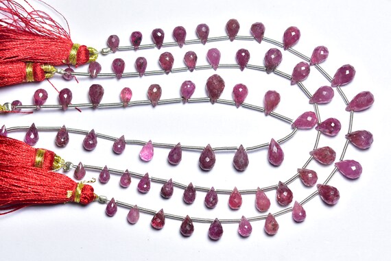 Ruby Tear Drop Bead Strand -7 Inches,natural Ruby Faceted Teardrops,micro Cut Shaded Natural Ruby Tear Drops,size Is 3x5-5x8mm #369