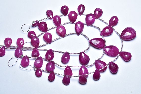Ruby Teardrop Bead Strand -7 Inches -beautiful Natural Faceted Ruby Tear Drops Briolettes - Size Is 8.5x11 -9.5x13 Mm #1721