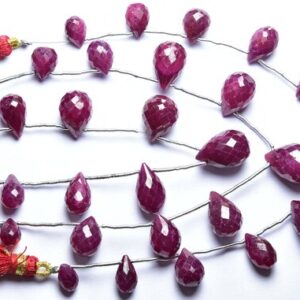 Ruby Teardrop Bead Strand -7 Inches -Beautiful Natural Faceted Ruby Tear Drops Briolettes - Dyed on Natural Ruby - Size is 6x8-9x13 mm #1475 Ruby Teardrop Bead Strand -7 Inches -Beautiful Natural Faceted Ruby Tear Drops Briolettes - Dyed on Natural Ruby - Size is 6x8-9x13 mm #1475