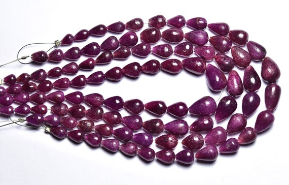 Ruby Teardrop Bead - 8 Inches - Natural Smooth Beautiful Ruby Briolette - Size Is 4x6 - 8x11 Mm #2761