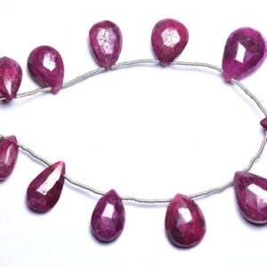 Ruby Teardrop Briolette Bead -8 Inches -Beautiful Natural Faceted Ruby Pear Briolettes - Dyed on Natural Ruby - Sizes 10x12 - 11x16 mm #12 Ruby Teardrop Briolette Bead -8 Inches -Beautiful Natural Faceted Ruby Pear Briolettes - Dyed on Natural Ruby - Sizes 10x12 - 11x16 mm #12