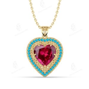 14k Gold Ruby Necklace For Women Art Deco Style Heart Pendant Filigree Design Antique Heart Pendant Necklace Elegant Halo Ruby Heart Pendant 14k Gold Ruby Necklace For Women Art Deco Style Heart Pendant Filigree Design Antique Heart Pendant Necklace Elegant Halo Ruby Heart Pendant