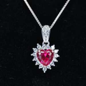 Dainty Heart Red Ruby Necklace Sterling Silver - July Birthstone - Tiny Mini Gorgeous Halo Red Ruby Pendant Small Heart Jewelry #063 Dainty Heart Red Ruby Necklace Sterling Silver - July Birthstone - Tiny Mini Gorgeous Halo Red Ruby Pendant Small Heart Jewelry #063