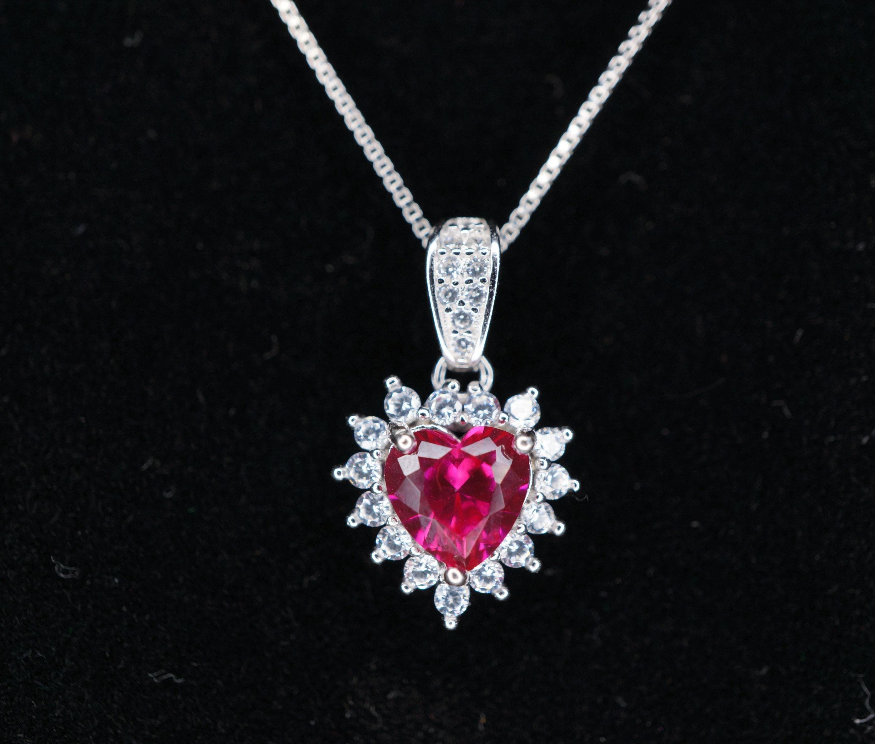 Dainty Heart Red Ruby Necklace Sterling Silver - July Birthstone - Tiny Mini Gorgeous Halo Red Ruby Pendant Small Heart Jewelry #063 Dainty Heart Red Ruby Necklace Sterling Silver - July Birthstone - Tiny Mini Gorgeous Halo Red Ruby Pendant Small Heart Jewelry #063