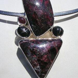 EUDIALYTE PENDANT, AA Quality, Ultimate Eudialyte Pendant, Ruby And Black Star Accents, Artist Design Multistone Pendant, Sterling Silver EUDIALYTE PENDANT, AA Quality, Ultimate Eudialyte Pendant, Ruby And Black Star Accents, Artist Design Multistone Pendant, Sterling Silver