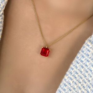Faceted Clear Ruby Pendant · July Birthstone Necklace · 18k Square Ruby Necklace · Gold Ruby Bridal Necklace Faceted Clear Ruby Pendant · July Birthstone Necklace · 18k Square Ruby Necklace · Gold Ruby Bridal Necklace