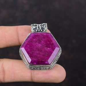 Faceted Kashmir Ruby Pendant: Handmade 925 Sterling Silver, Vintage Style Faceted Kashmir Ruby Pendant: Handmade 925 Sterling Silver, Vintage Style
