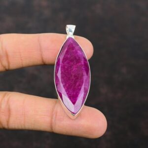 Faceted Kashmir Ruby Pendant: Handmade Sterling Silver Marquise Jewelry Faceted Kashmir Ruby Pendant: Handmade Sterling Silver Marquise Jewelry