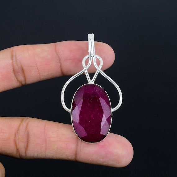 Faceted Kashmir Ruby Pendant: Handmade 925 Sterling Silver Jewelry