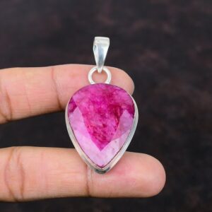 Faceted Kashmir Ruby Pendant: Handmade 925 Sterling Silver Gemstone Jewelry Faceted Kashmir Ruby Pendant: Handmade 925 Sterling Silver Gemstone Jewelry