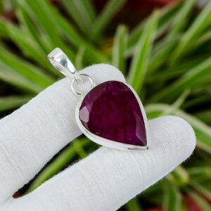 Faceted Kashmir Ruby Pendant: Pear Sterling Silver Handmade Jewelry Faceted Kashmir Ruby Pendant: Pear Sterling Silver Handmade Jewelry