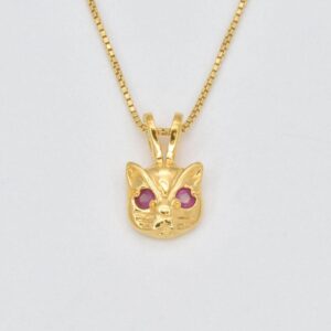 Gold Cat Necklace, Natural Ruby Necklace, Gold Ruby Pendant, July Birthstone Necklace, Cat Lover Pendant, Small Animal Necklace, Adina Stone Gold Cat Necklace, Natural Ruby Necklace, Gold Ruby Pendant, July Birthstone Necklace, Cat Lover Pendant, Small Animal Necklace, Adina Stone