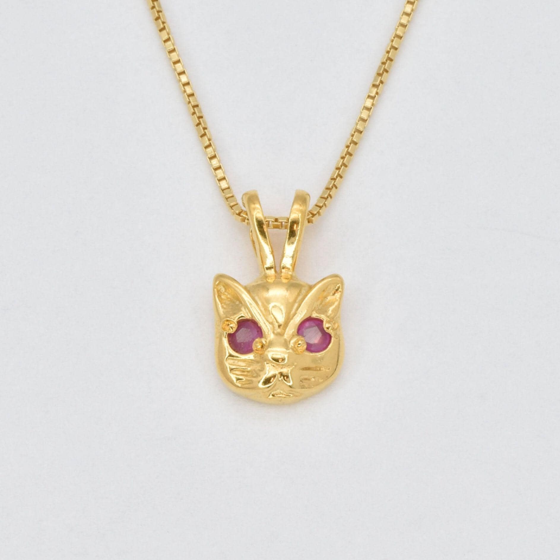 Gold Cat Necklace, Natural Ruby Necklace, Gold Ruby Pendant, July Birthstone Necklace, Cat Lover Pendant, Small Animal Necklace, Adina Stone