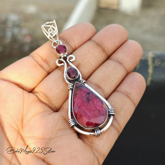 Handmade Ruby 925 Sterling Silver Pendant Necklace