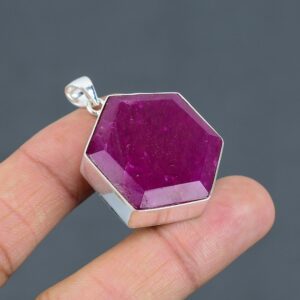 Handmade Kashmir Ruby Pendant: 925 Sterling Silver Hexagon Gemstone Handmade Kashmir Ruby Pendant: 925 Sterling Silver Hexagon Gemstone