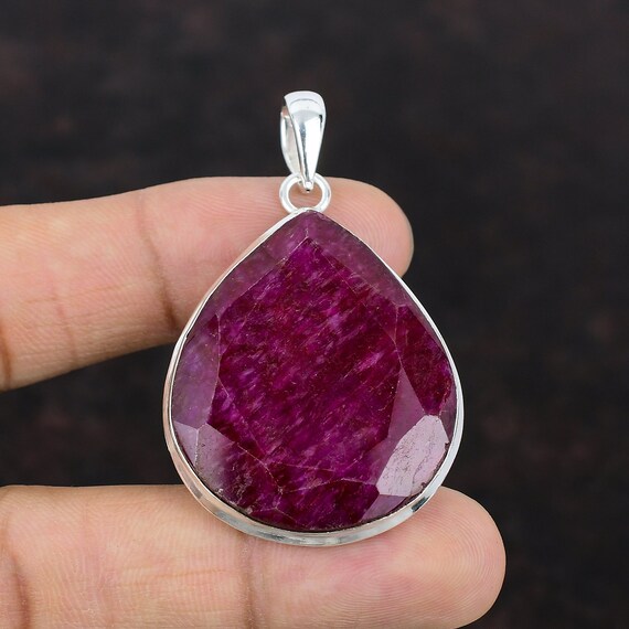 Handmade Kashmir Ruby Pendant: Pear Sterling Silver Gemstone Jewelry Handmade Kashmir Ruby Pendant: Pear Sterling Silver Gemstone Jewelry