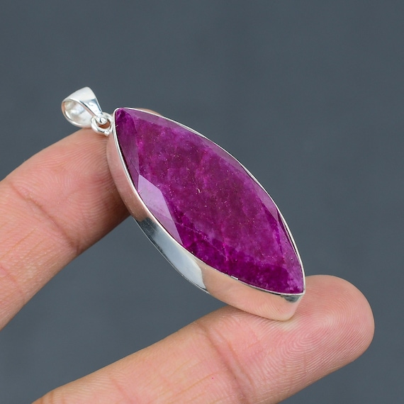 Handmade Kashmir Ruby Pendant: Sterling Silver Boho Jewelry Handmade Kashmir Ruby Pendant: Sterling Silver Boho Jewelry