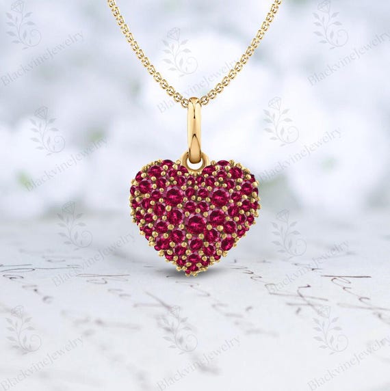 Ruby Heart Necklace For Women 925 Silver Ruby Gemstone Pendant Red Gemstone Romantic Charm Valentine's Day Gift Women Statement Pendant