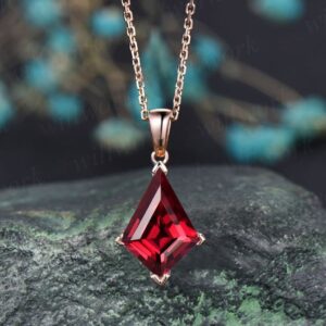 Kite Red Ruby Necklace Solid 14k 18k Rose Gold Vintage Unique Personalized Pendant Women Her Gemstone Anniversary Bridal Gift Mother