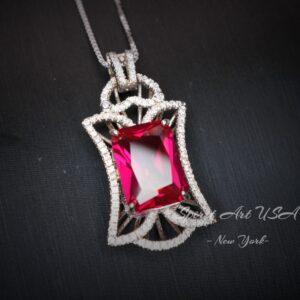 Large Ruby Necklace - Rectangle 10 Ct Gemstone Red Ruby Pendant - 18kgp @ Sterling Silver - July Birthstone - Royal Flower Ruby Jewelry Large Ruby Necklace - Rectangle 10 Ct Gemstone Red Ruby Pendant - 18kgp @ Sterling Silver - July Birthstone - Royal Flower Ruby Jewelry