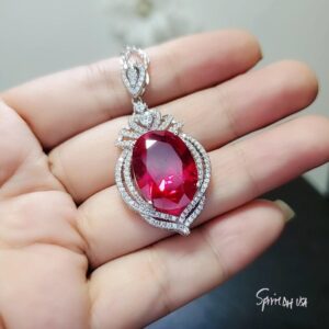 Large Ruby Sterling Silver Necklace 14 Ct Oval Lab Red Gemstone Pendant July Birthstone Royal Crown #913 Large Ruby Sterling Silver Necklace 14 Ct Oval Lab Red Gemstone Pendant July Birthstone Royal Crown #913