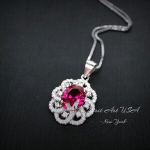 Ruby Necklace 925 Sterling Silver Gemstone Flower 18kgp Ruby Pendant #428 Ruby Necklace 925 Sterling Silver Gemstone Flower 18kgp Ruby Pendant #428