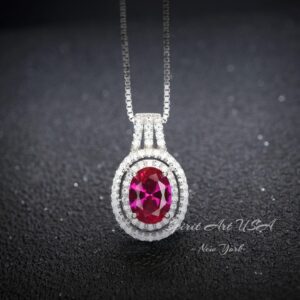 Ruby Necklace - Double Halo Ruby Pendant - 18kgp @ Sterling Silver - July Birthstone - 2.3 Ct Red Ruby Jewelry #407 Ruby Necklace - Double Halo Ruby Pendant - 18kgp @ Sterling Silver - July Birthstone - 2.3 Ct Red Ruby Jewelry #407