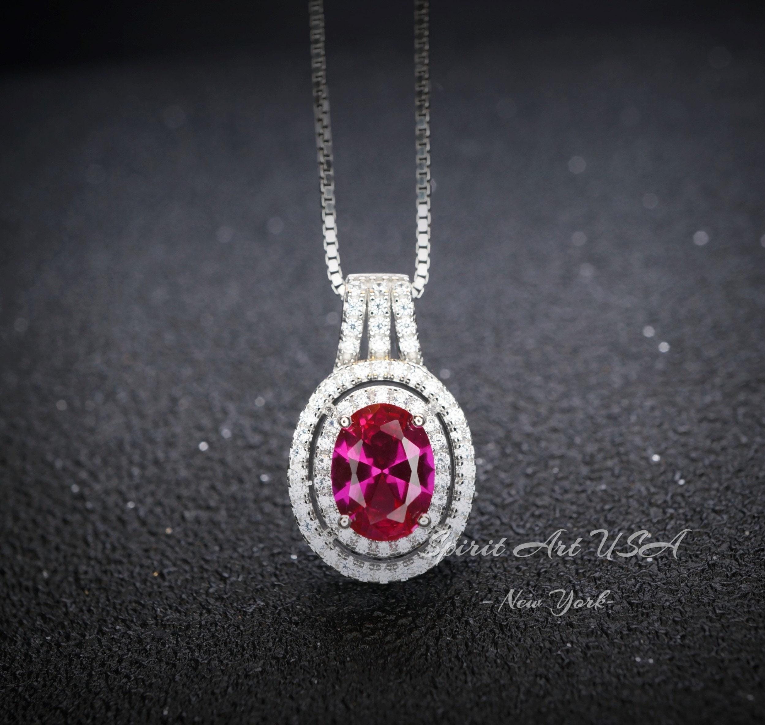 Ruby Necklace - Double Halo Ruby Pendant - 18kgp @ Sterling Silver - July Birthstone - 2.3 Ct Red Ruby Jewelry #407 Ruby Necklace - Double Halo Ruby Pendant - 18kgp @ Sterling Silver - July Birthstone - 2.3 Ct Red Ruby Jewelry #407
