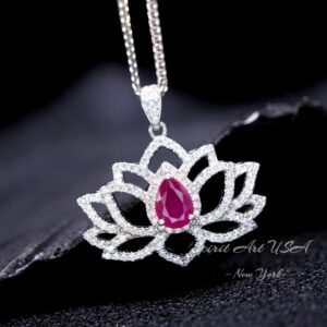 Ruby Necklace - Gemstone Lotus Flower Ruby Pendant - White Gold @ Sterling Silver - July Birthstone - Yoga Necklace #602 Ruby Necklace - Gemstone Lotus Flower Ruby Pendant - White Gold @ Sterling Silver - July Birthstone - Yoga Necklace #602