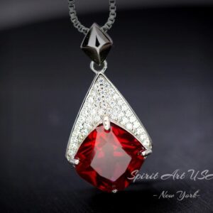 Ruby Necklace - Rhombic Style - 18kgp Full Sterling Silver Gemstone Cushion Cut Large Red Ruby Pendant - Ruby - July Birthstone #682 Ruby Necklace - Rhombic Style - 18kgp Full Sterling Silver Gemstone Cushion Cut Large Red Ruby Pendant - Ruby - July Birthstone #682