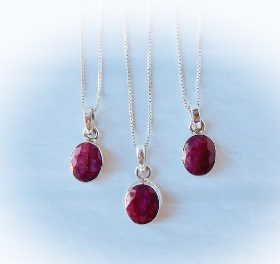 Ruby Necklace Sterling Silver • Raw Ruby Pendant • Silver Ruby Necklace • Genuine Rough Ruby Gemstone • July Birthstone • Red Ruby Necklace