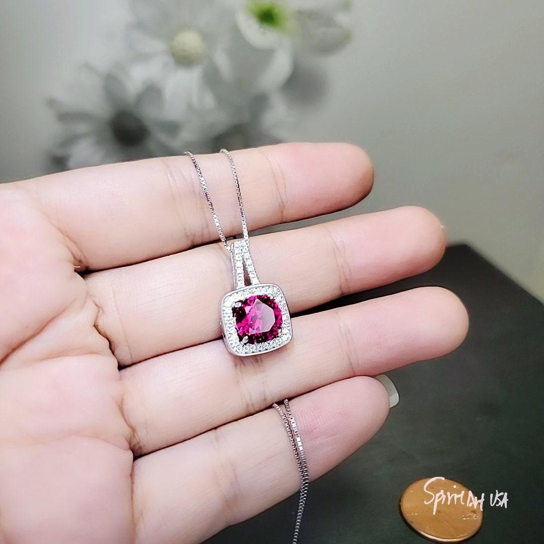 Red Ruby Necklace, Sterling Silver Square Dainty Ruby Pendant, 8 Mm 2ct High Quality July Birthstone #247