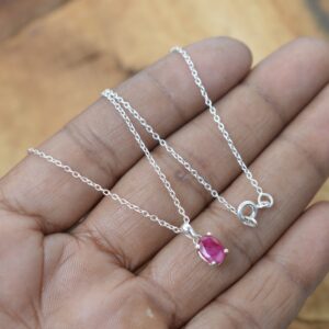 Red Ruby Sterling Silver Pendant Necklace - Delicate Chain Red Ruby Sterling Silver Pendant Necklace - Delicate Chain