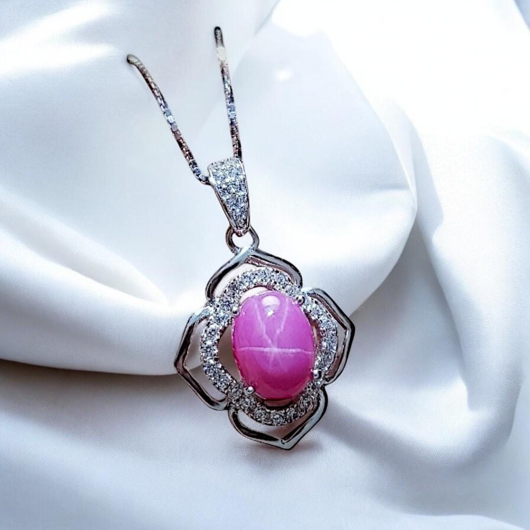 Star Ruby Necklace - Flower Of Life Pendant - 18kgp @ Sterling Silver - July Birthstone - Star Ruby Pendant #526