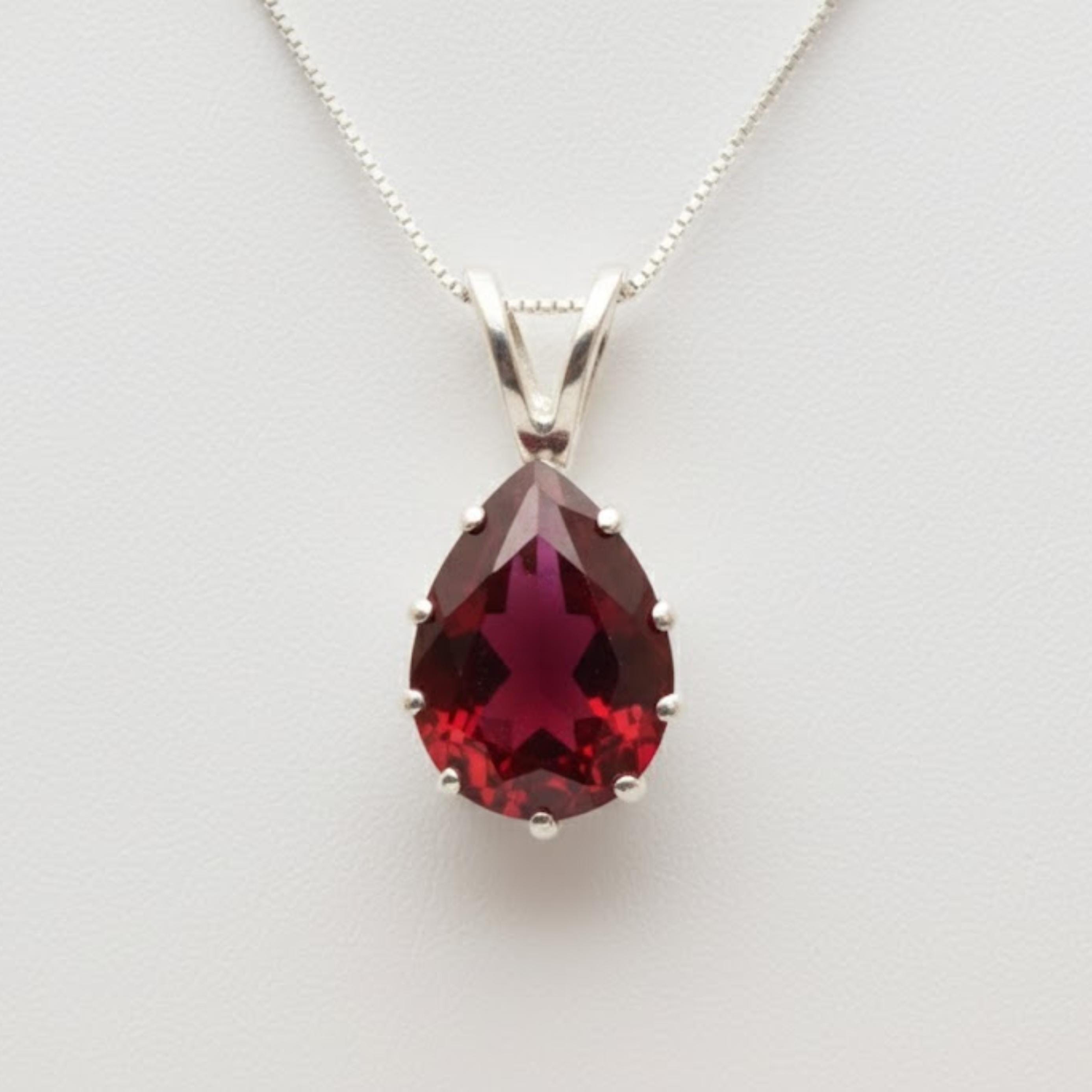 Teardrop Necklace, Created Ruby, Red Ruby Pendant, Ruby Necklace, Anniversary Gifts, Large Ruby Pendant, Red Vintage Necklace, Solid Silver