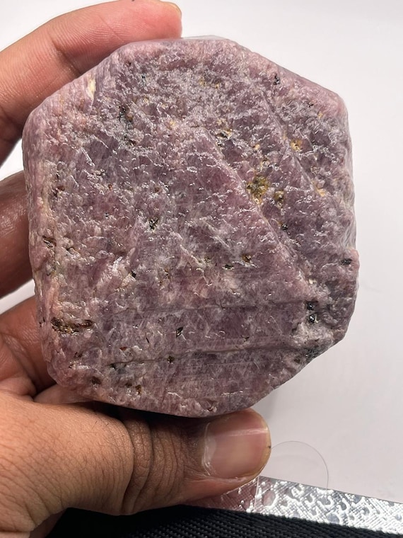Ruby Raw Crystal-recorde Keeper Purpe Amazing Tringal Formation With Sacred Geometry.. Bigg Size
