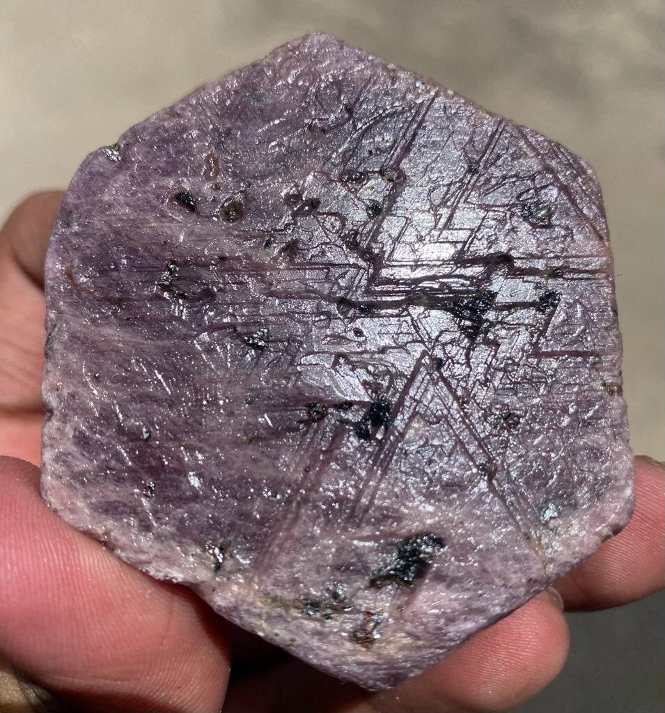 Ruby Raw Crystal-recorde Keeper Purpe Amazing Tringal Formation With Sacred Geometry..