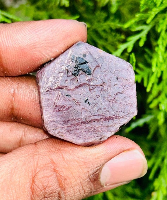 Ruby Raw Crystal-recorde Keeper Purpe Amazing Tringal Formation With Sacred Geometry..
