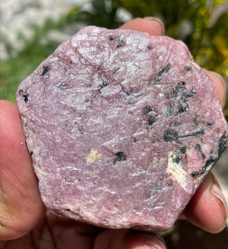 Ruby Raw Crystal-recorde Keeper Purpe Amazing Tringal Formation With Sacred Geometry..