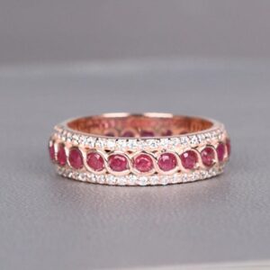 14K Gold Ruby Wedding Band Ring, Birthstone Jewelry
