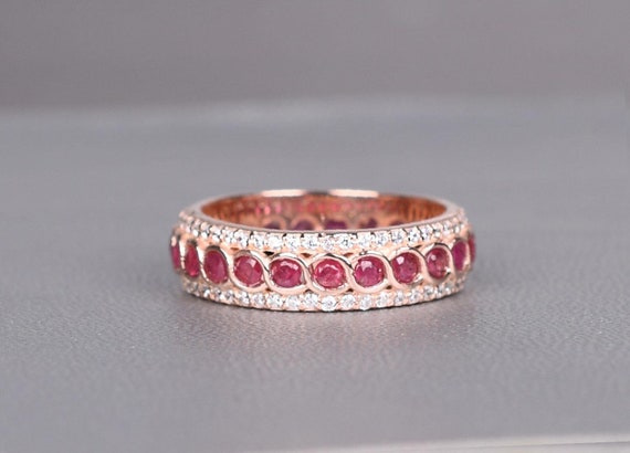 14k Gold Ruby Wedding Band Ring, Birthstone Jewelry