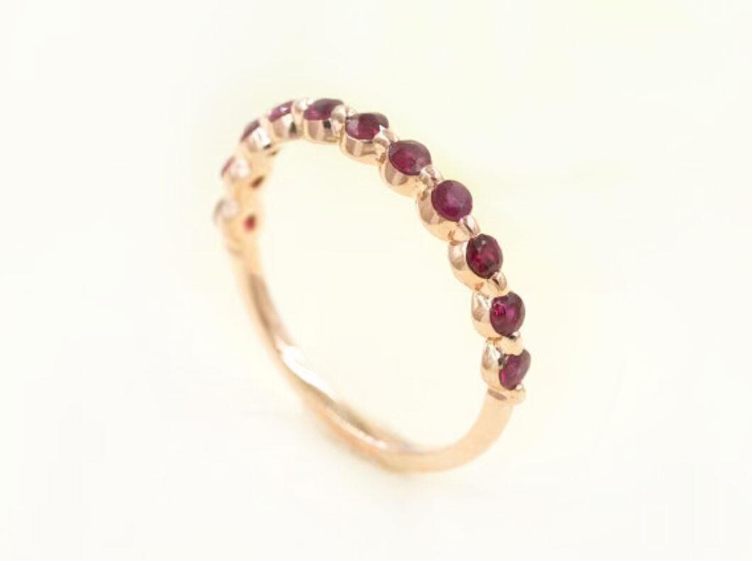 14k Rose Gold Ruby Half Eternity Wedding Band