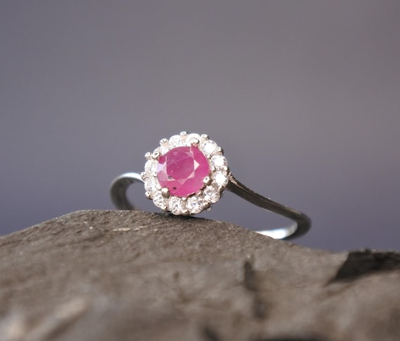 5 Mm Natural Madagaskar Ruby Ring, Sterling Silver Ruby Jewelry - Ruby Genuine Gemstone Ring, Cut Brilliant Red Ruby July Birthstone