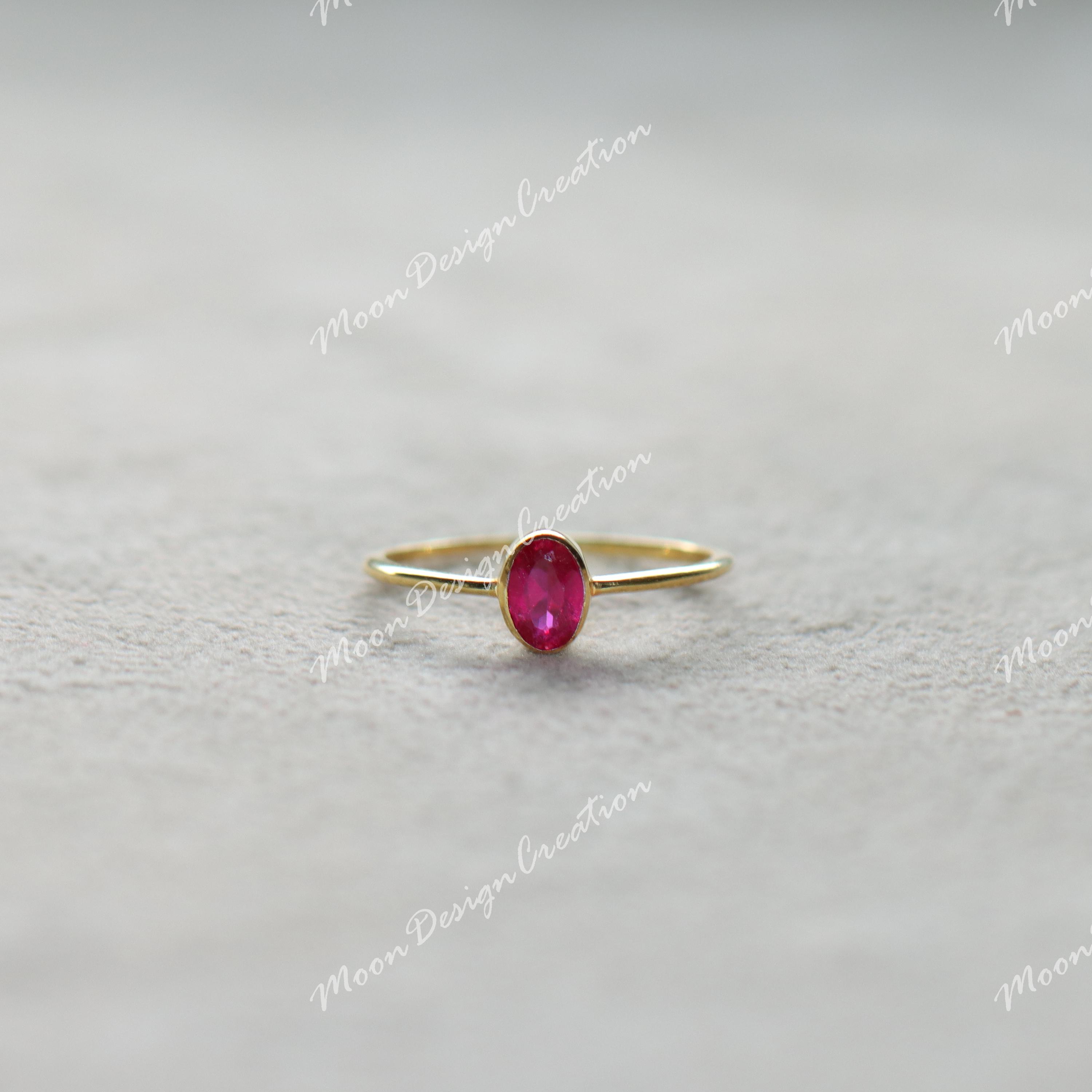 Dainty Ruby Sterling Silver Ring: Minimalist July Birthstone