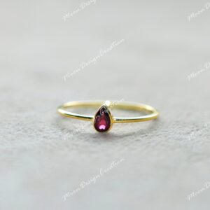 Dainty Ruby Sterling Silver Ring: Minimalist July Birthstone