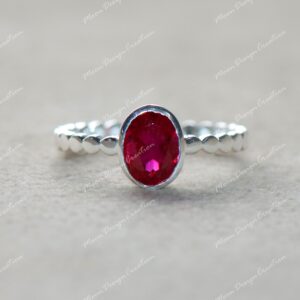 Dainty Ruby Sterling Silver Ring: July Birthstone Stacking Ring