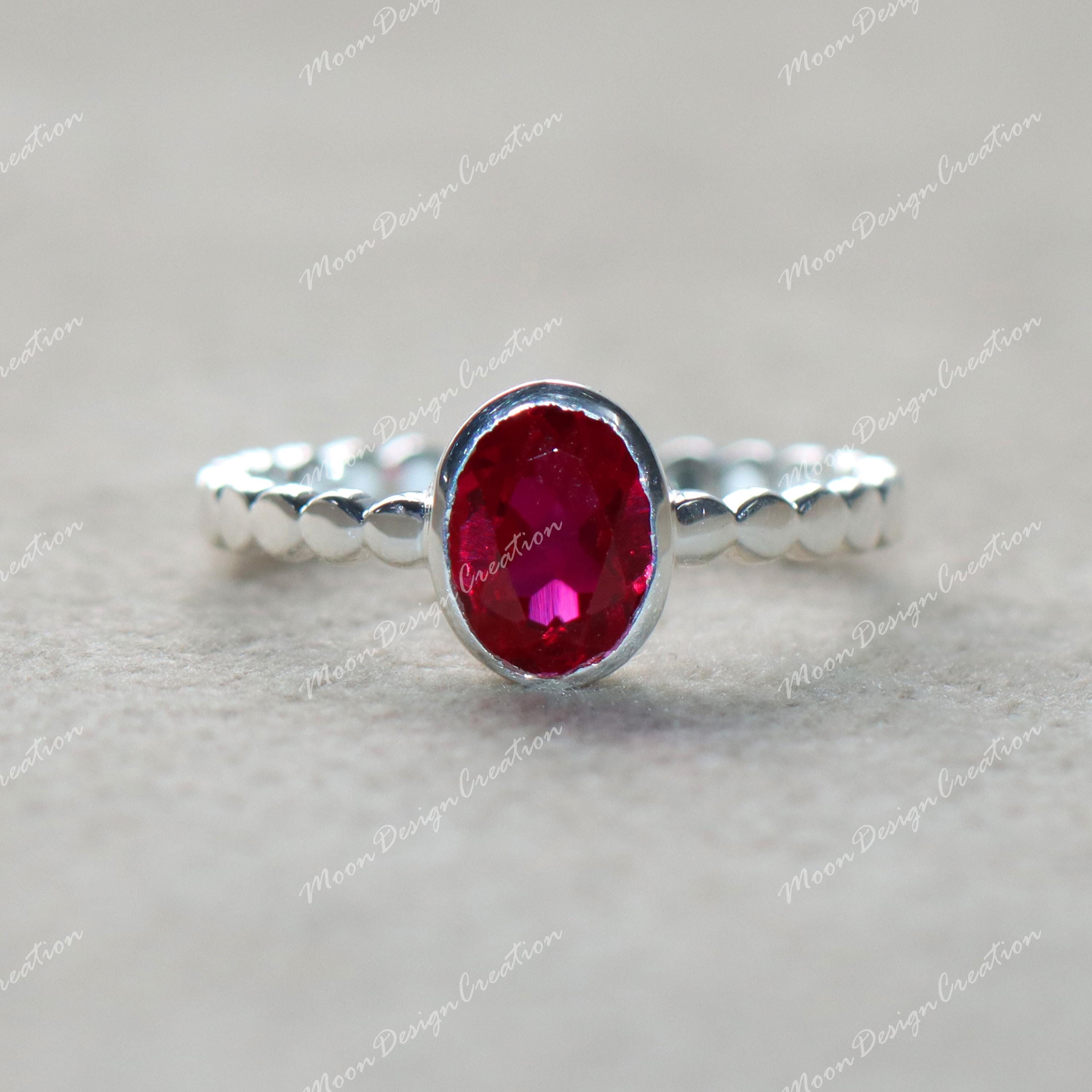Dainty Ruby Sterling Silver Ring: July Birthstone Stacking Ring