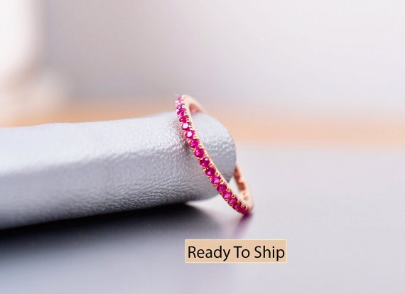 Ruby Eternity Band Ring, Sterling Silver Or Gold, Wedding Jewelry